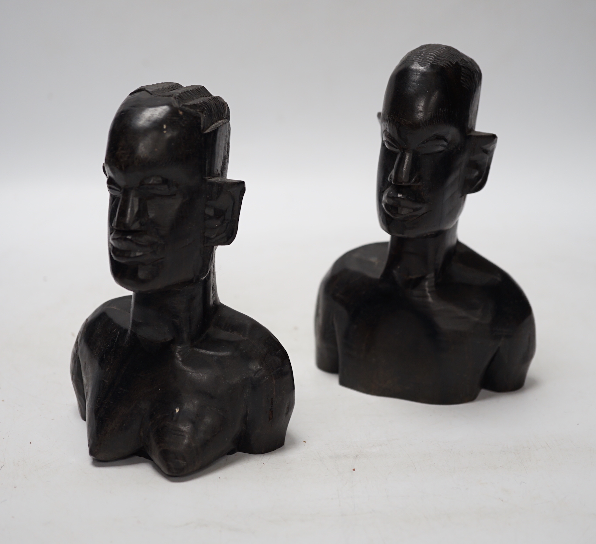 Two Chinese soapstone carvings and a pewter tea canister decorated with birds, largest 24cm high